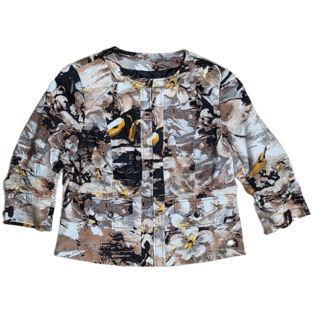 Coldwater Creek Blazer Women's Size 4P Tan Floral Abstract Print